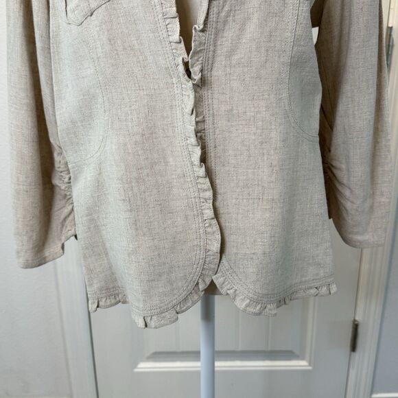 Peck & Peck  Women’s Size Large Linen Blend Open Front Blazer Jacket Top Ivory - Picture 3 of 13